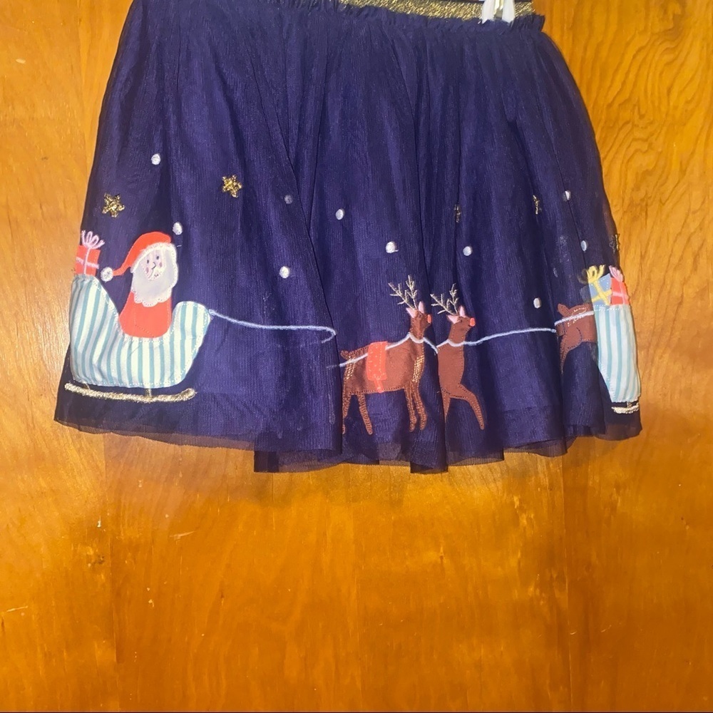 𝅺New mini Boden blue Appliqué Tulle Skirt Santa with reindeers 11/12 Christmas